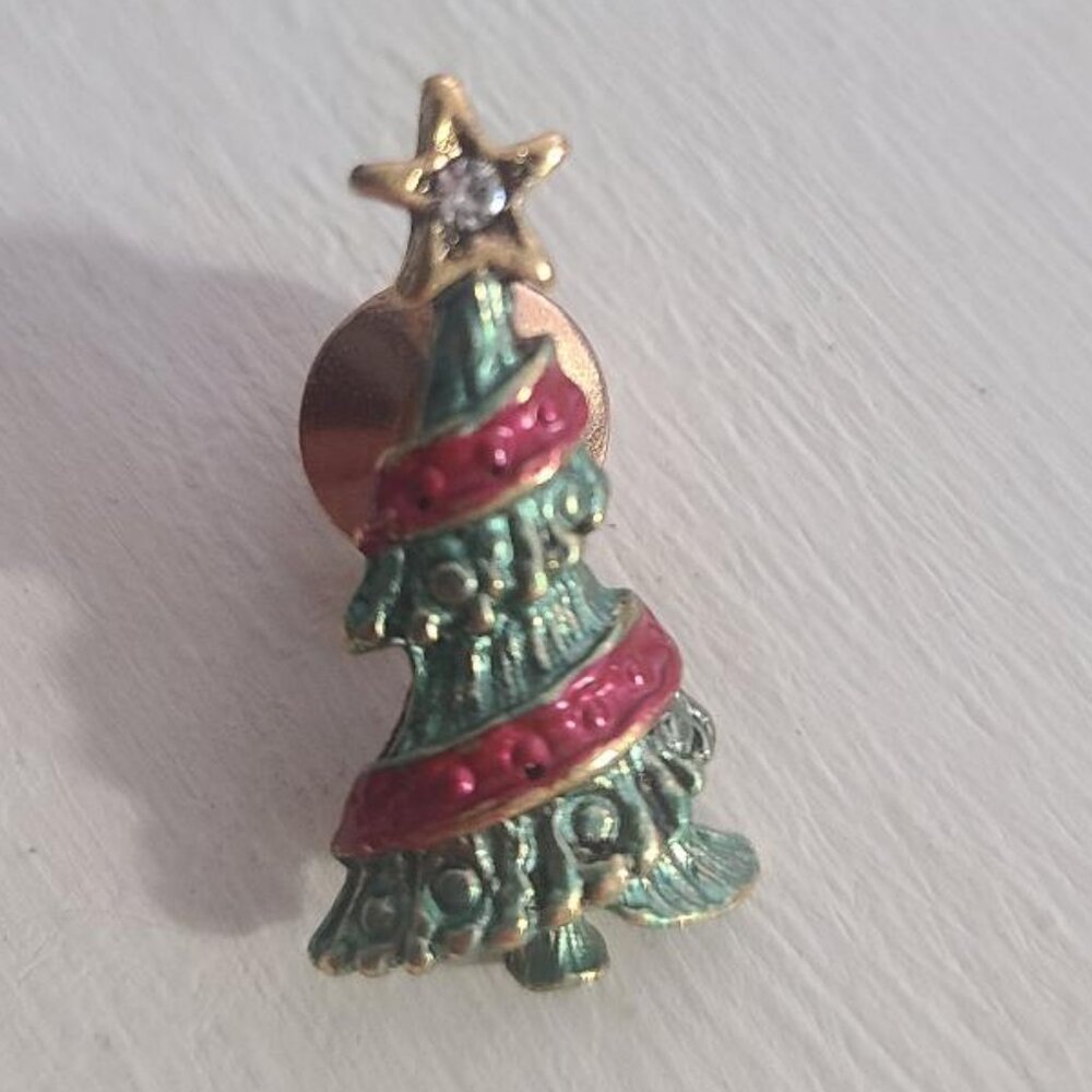 Sarah Coventry Jewelry Vintage Christmas Tree Rhinestone Lapel Pin Tie Tack